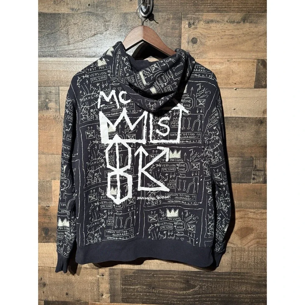 Basquiat Hoodie Mens Small Black Abstract Hooded Pockets Jean-Michel Art